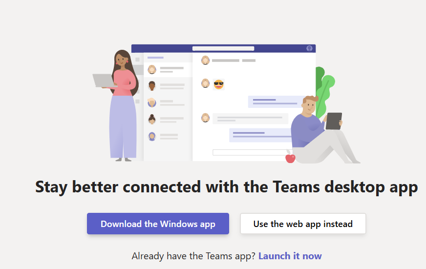 MS Teams desktop download screen