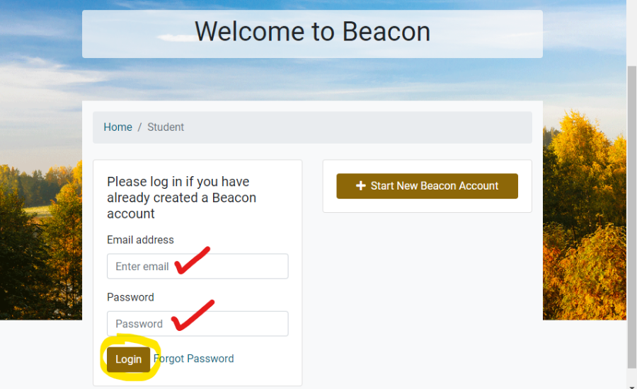 Beacon Website Login Screen
